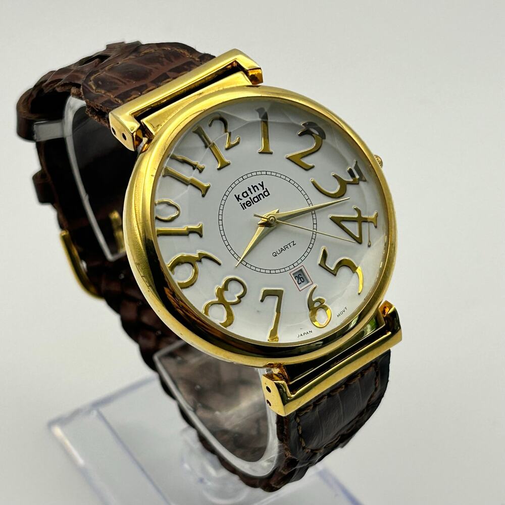 Vintage Kathy Ireland Gold Tone Brown Braided Leather Band Women’s Watch